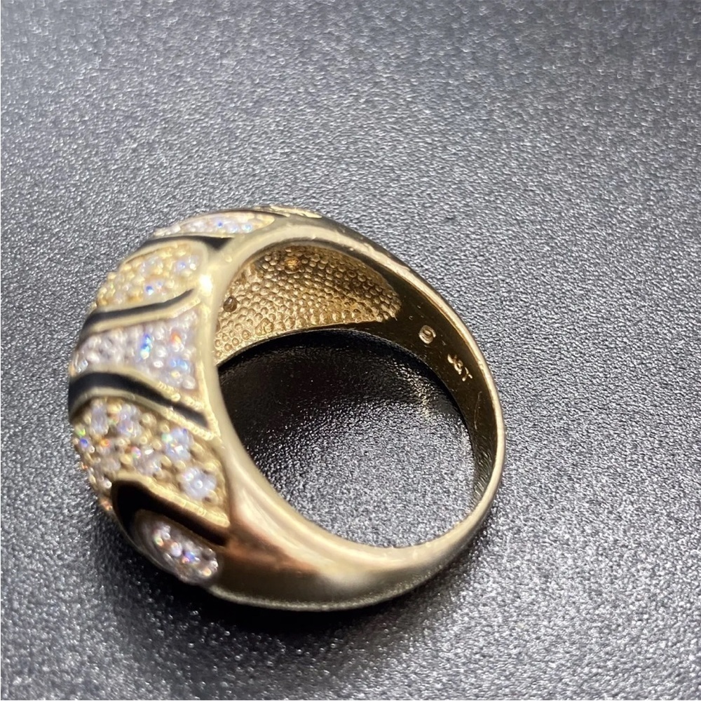 Shiny Lab Diamonds Gold Over Sterling Silver Dome Enamel Ring - Picture 3 of 9